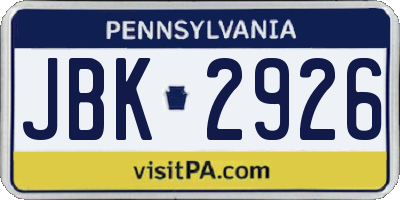 PA license plate JBK2926