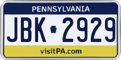 PA license plate JBK2929