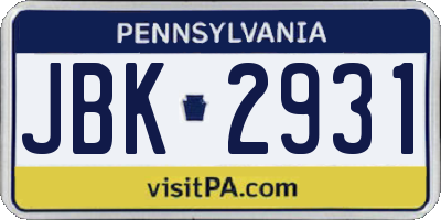 PA license plate JBK2931