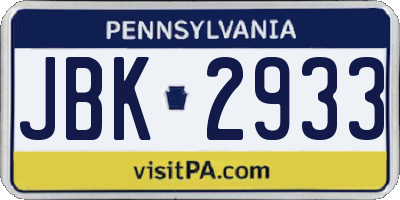 PA license plate JBK2933