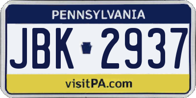 PA license plate JBK2937