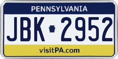 PA license plate JBK2952