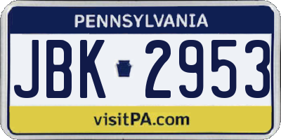 PA license plate JBK2953