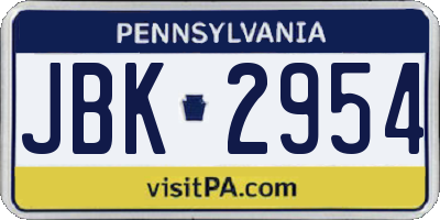 PA license plate JBK2954