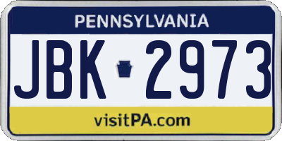 PA license plate JBK2973