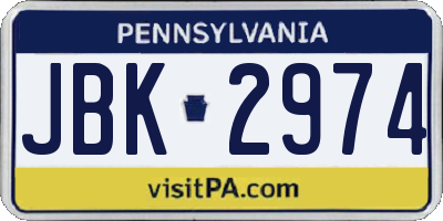 PA license plate JBK2974