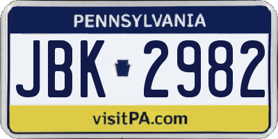 PA license plate JBK2982