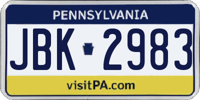 PA license plate JBK2983