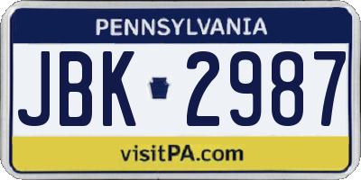 PA license plate JBK2987