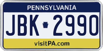 PA license plate JBK2990