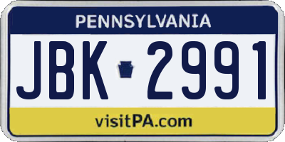 PA license plate JBK2991