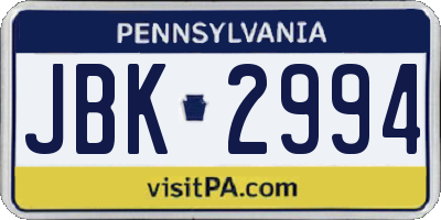PA license plate JBK2994