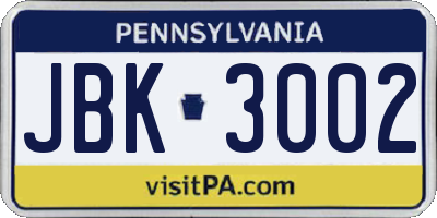 PA license plate JBK3002