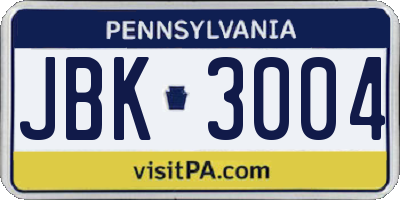 PA license plate JBK3004