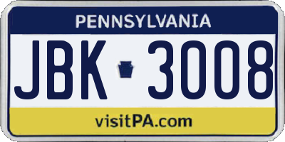 PA license plate JBK3008