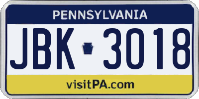 PA license plate JBK3018