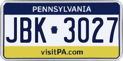 PA license plate JBK3027