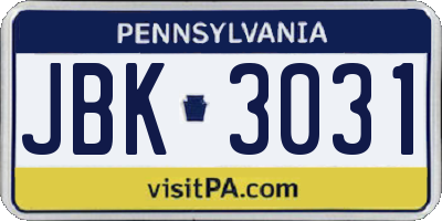 PA license plate JBK3031