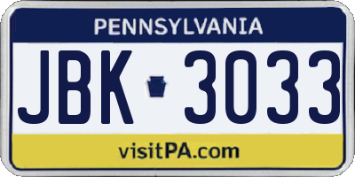 PA license plate JBK3033