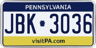 PA license plate JBK3036