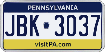 PA license plate JBK3037