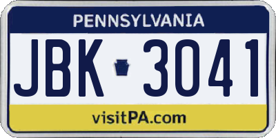 PA license plate JBK3041