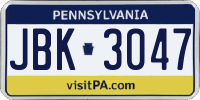 PA license plate JBK3047