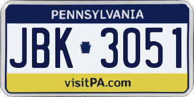 PA license plate JBK3051