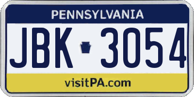 PA license plate JBK3054