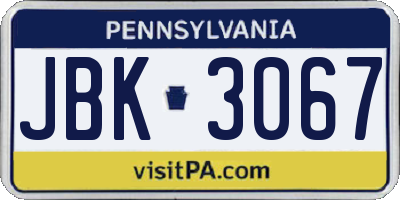 PA license plate JBK3067