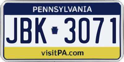 PA license plate JBK3071