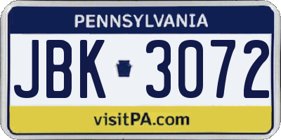 PA license plate JBK3072