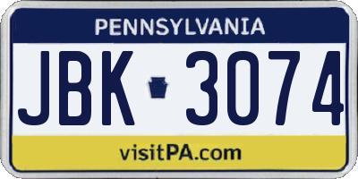 PA license plate JBK3074