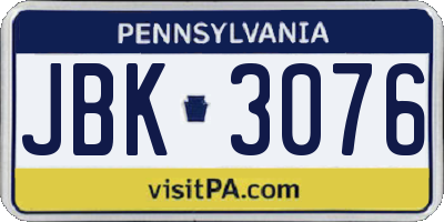 PA license plate JBK3076