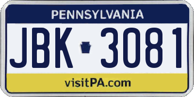 PA license plate JBK3081