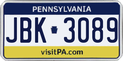 PA license plate JBK3089