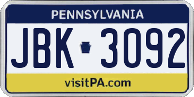 PA license plate JBK3092