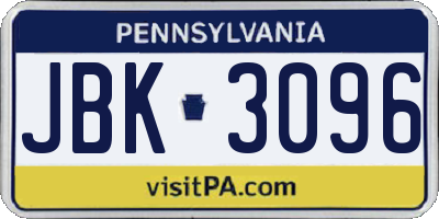 PA license plate JBK3096