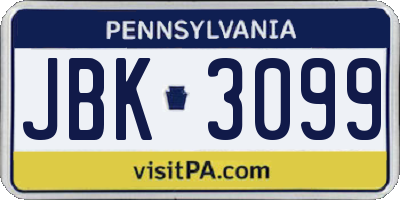 PA license plate JBK3099