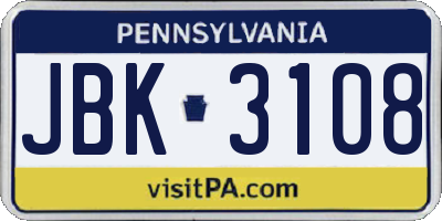 PA license plate JBK3108