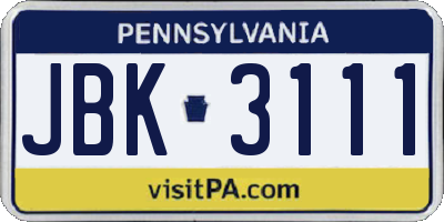 PA license plate JBK3111