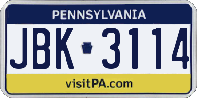 PA license plate JBK3114