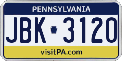 PA license plate JBK3120