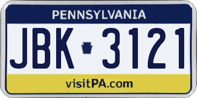PA license plate JBK3121