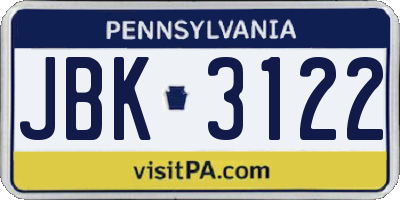 PA license plate JBK3122