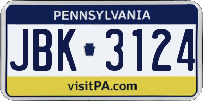 PA license plate JBK3124