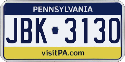 PA license plate JBK3130