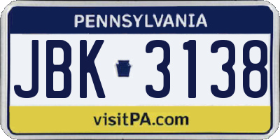 PA license plate JBK3138