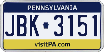 PA license plate JBK3151