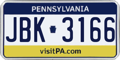 PA license plate JBK3166